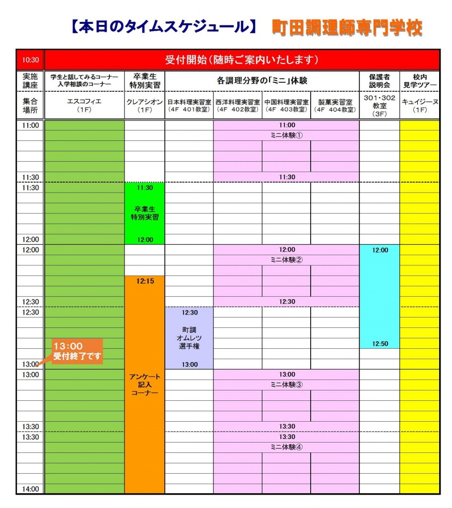 オープンキャンパス・2018タイムスケジュール